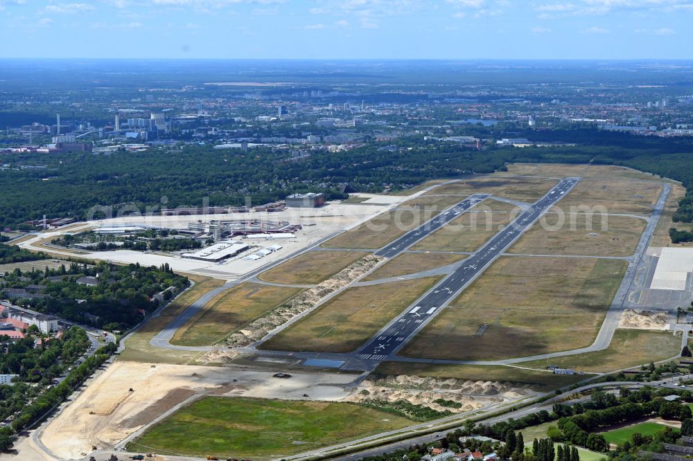 Berlin from above - Locked runway on the site of the former airport in the district Tegel in Berlin, Germany