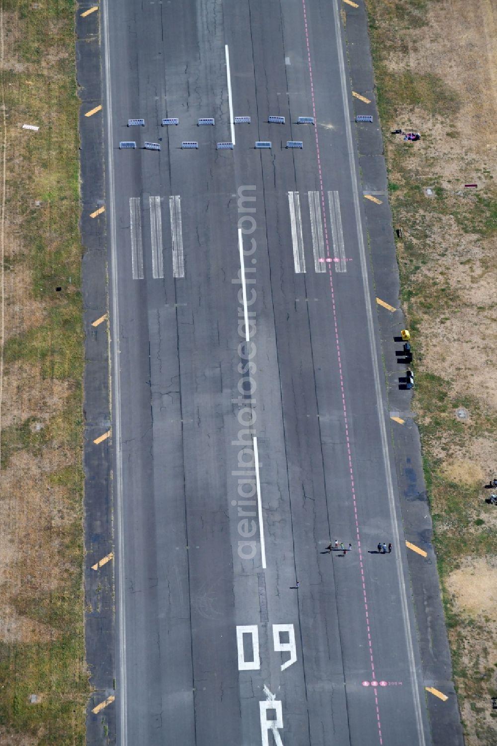 Aerial image Berlin - Locked runway on the site of the former airport on Tempelhofer Feld in the district Tempelhof in Berlin, Germany