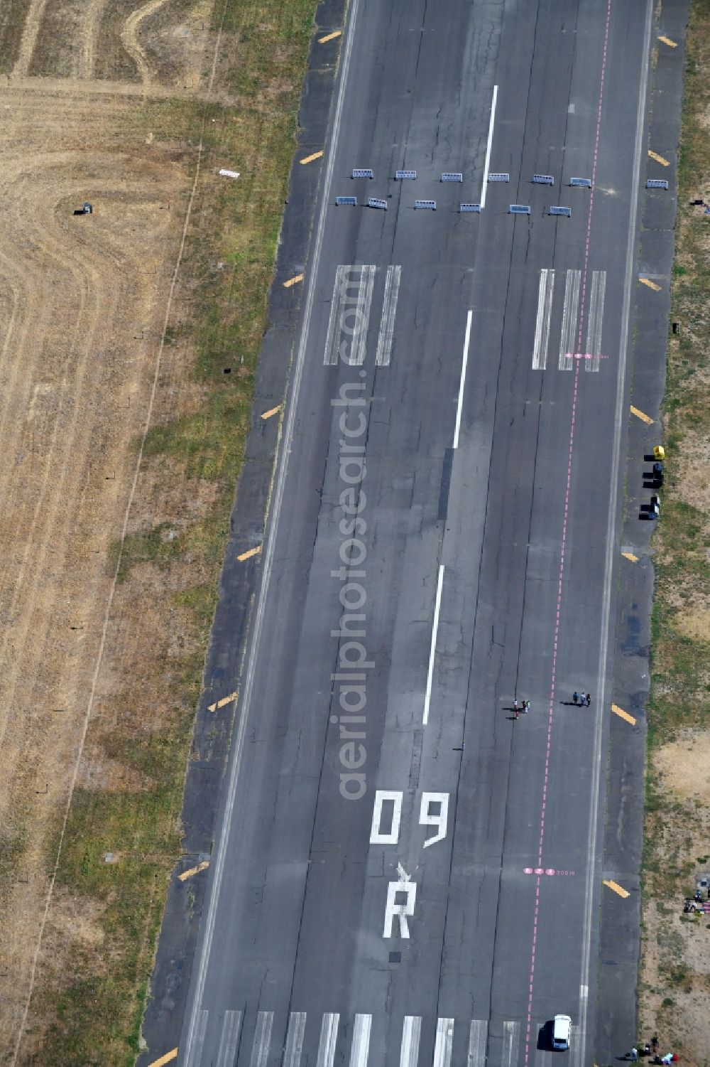 Berlin from above - Locked runway on the site of the former airport on Tempelhofer Feld in the district Tempelhof in Berlin, Germany