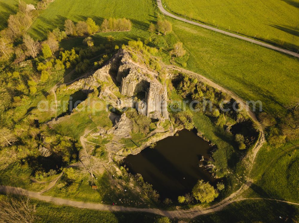 Aerial photograph Kamenicky Senov - Rock massif and rock formation Herrnhausfelsen oder Herrenhausfelsen on street Marxova in the district Parchen in Kamenicky Senov in Liberecky kraj - Reichenberger Region, Czech Republic