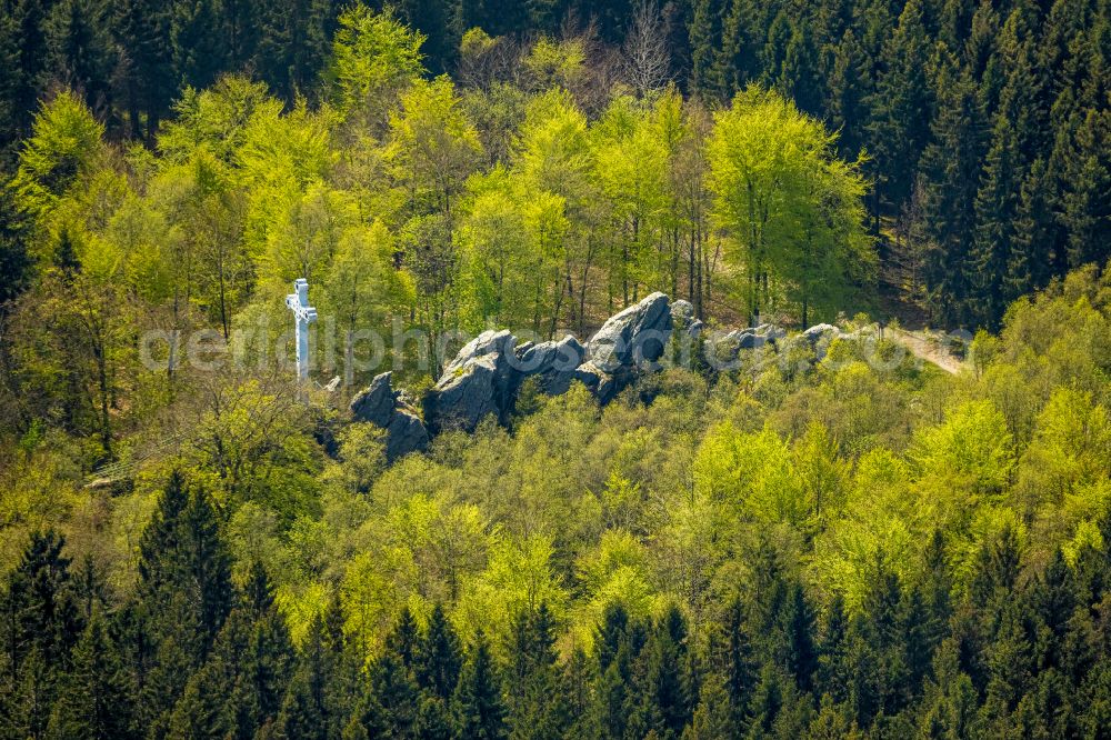Aerial image Monschau - Rock massif and rock formation Hohes Venn on street Vennbahnweg in the district Hastenrath in Monschau in the state North Rhine-Westphalia, Germany