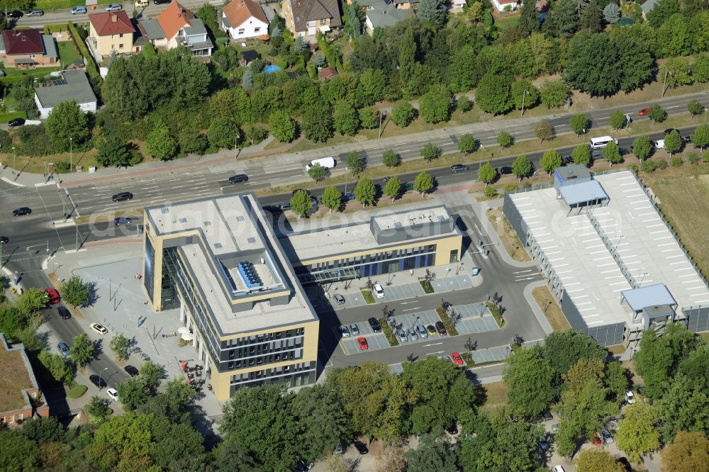 Berlin from above - Health Care Centre at the Emergency Hospital Berlin in the Biesdorf part of the district of Marzahn-Hellersdorf in Berlin. The centre is a new development on the Western entrance of UKB. Residential buildings sit next to it