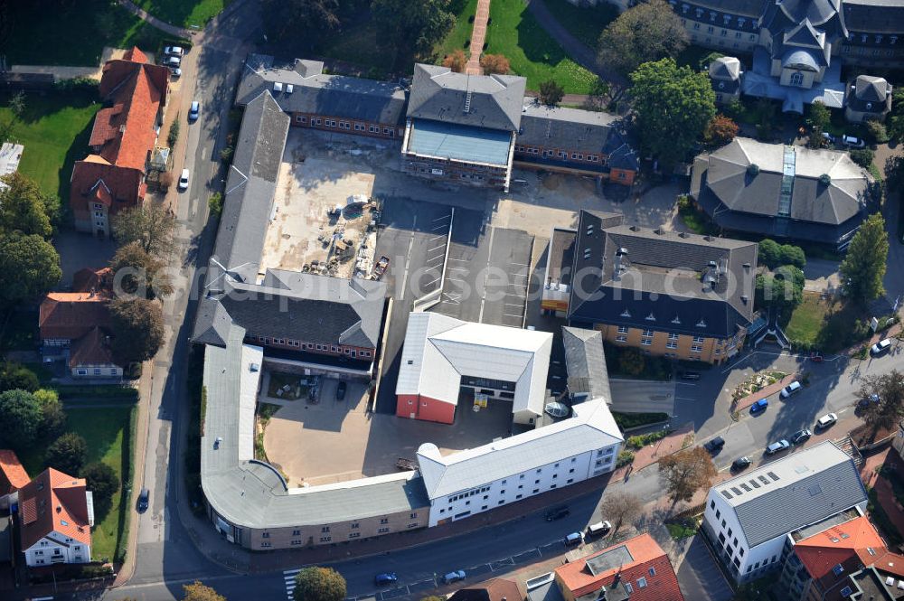 Bad Nenndorf from above - Das Wincklerbad in Bad Nenndorf in Niedersachsen ist ein Gesundheitszentrum mit einem Heilbad. Saniert wurde der Gebäudekomplex von der Rohlfs-Group und Rohbau GmbH & Co KG. The Wincklerbad in Bad Nenndorf in Lower Saxony, is a health centre with a spa. It was refurbished by the Rohlfs-Group and Rohbau GmbH & Co KG.