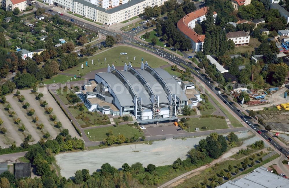 Aerial photograph Magdeburg - GETEC Arena is a multi-functional hall in Magdeburg and the largest event hall in Saxony-Anhalt