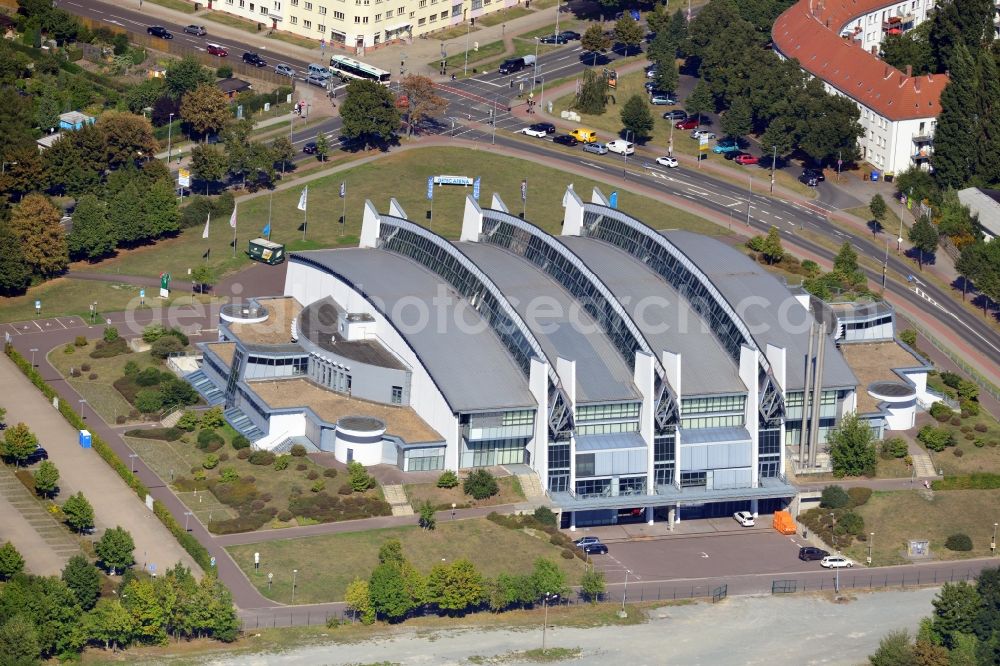 Aerial image Magdeburg OT BRÜCKFELD - View of the GETEC Arena in the district of Brueckfeld in Magdeburg in the state of Saxony-Anhalt