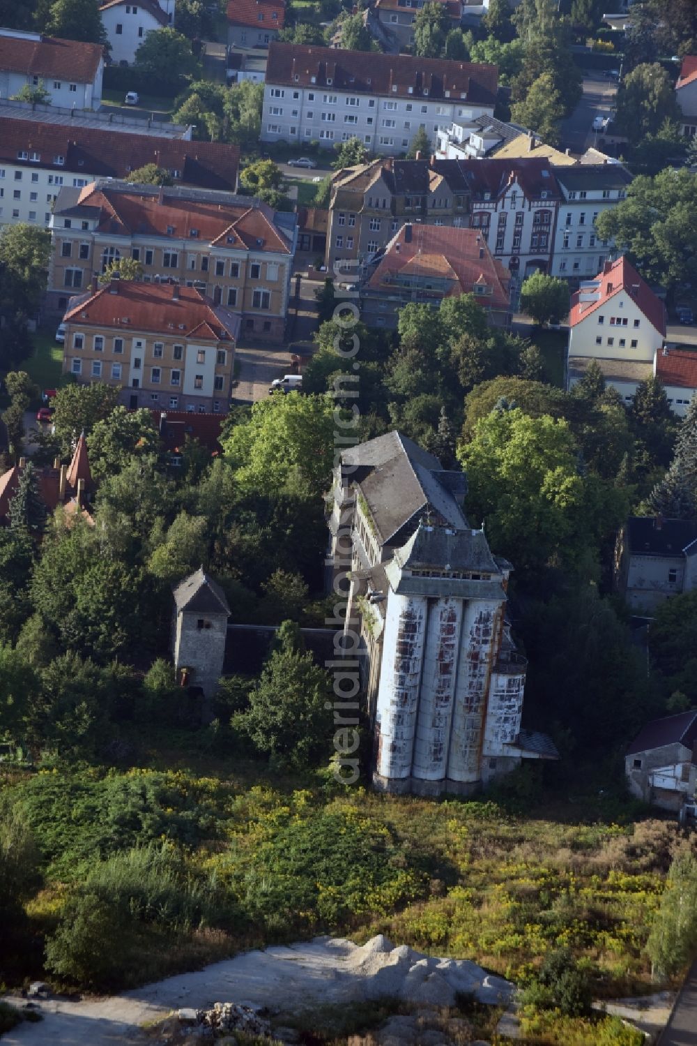 Bad Lausick from the bird's eye view: Grain storage silo ruins in Bad Lausick in the state Saxony