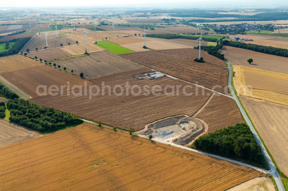 Aerial image Rüthen - Field structures near Altenruethen in the Sauerland region in the state of North Rhine-Westphalia. The agricultural fields are located in the Northwest of Ruethen in the county district of Soest