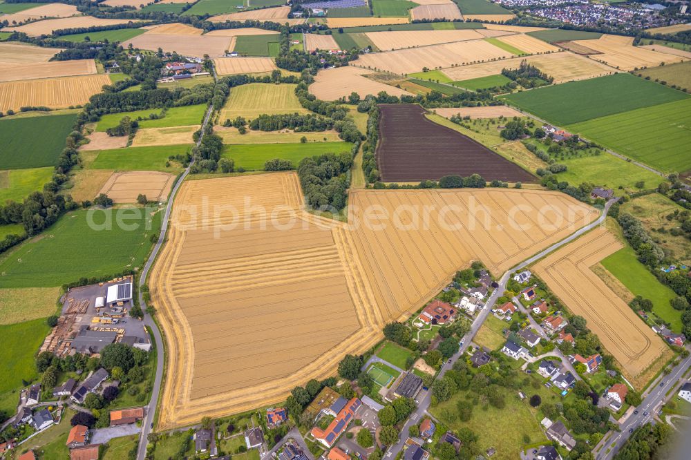 Soest from the bird's eye view: Field structures in the district Ampen in Soest in the state North Rhine-Westphalia, Germany