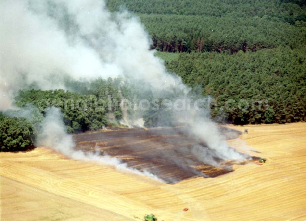 Aerial image Buckow - Getreidefeldbrand südlich von Buckow in der Märkischen Schweiz am 09.07.02 gegen 14:00 Uhr MEZ