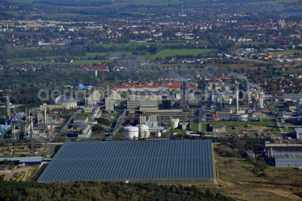 Lutherstadt Wittenberg from above - New greenhouse for tomato cultivation of vegetables Wittenberg GmbH on Apollensdorf district - Piesteritz in Wittenberg in Saxony-Anhalt