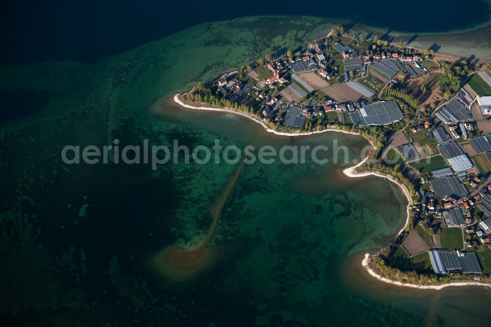 Reichenau from above - Rows of greenhouses for growing plants and Landwirtschaft in Reichenau in the state Baden-Wuerttemberg, Germany