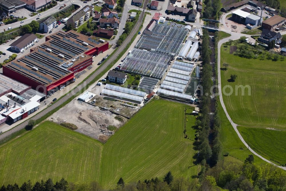 Aerial photograph Oppenau - Glass roof surfaces in the greenhouse rows for Floriculture in Oppenau in the state Baden-Wuerttemberg, Germany