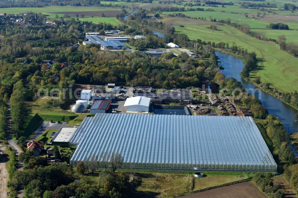 Aerial photograph Bralitz - Glass roof surfaces in the greenhouse for vegetable growing ranks in Bralitz in the state Brandenburg, Germany