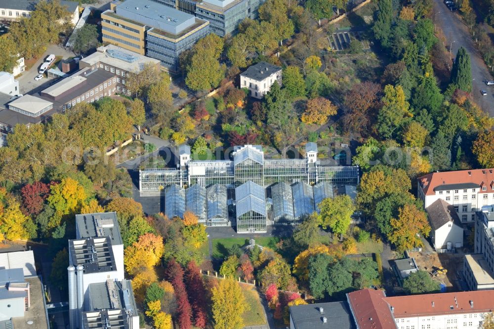 Aerial photograph Leipzig - View of the green houses of the Botanical Garden of the University Leipzig in the state of Saxony