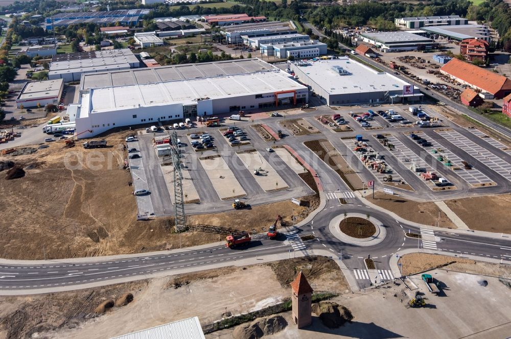 Aerial image Einbeck - Commercial and industrial area with roundabout in Einbeck in Lower Saxony