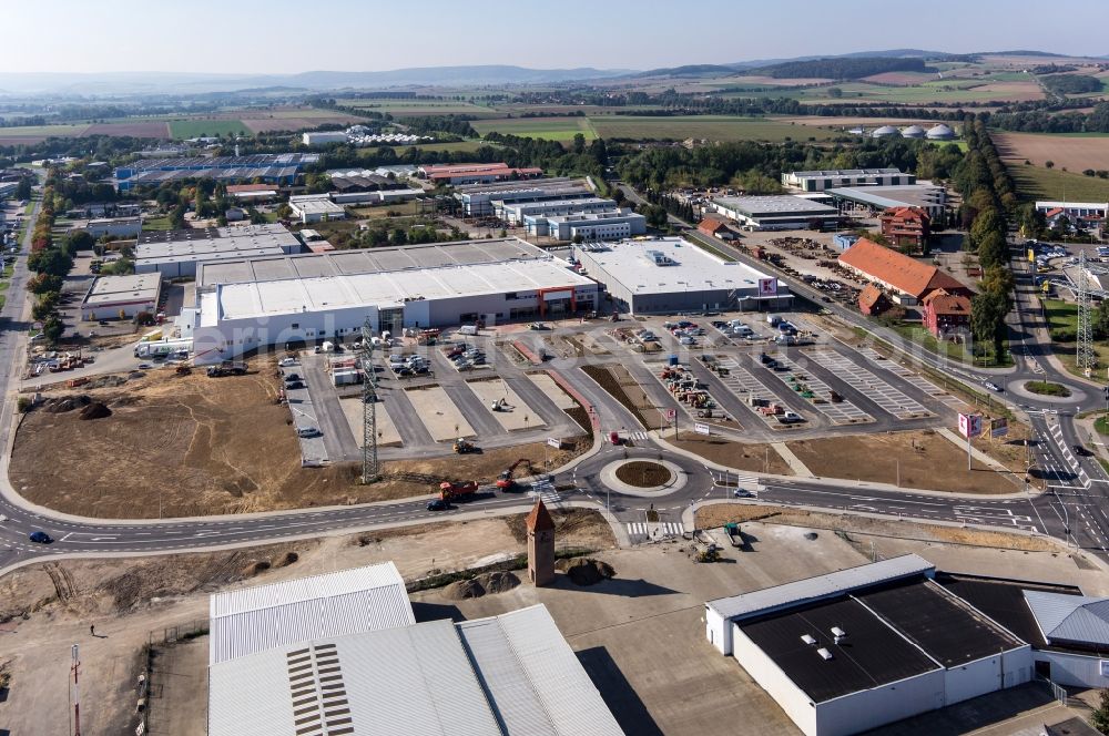 Aerial photograph Einbeck - Commercial and industrial area with roundabout in Einbeck in Lower Saxony