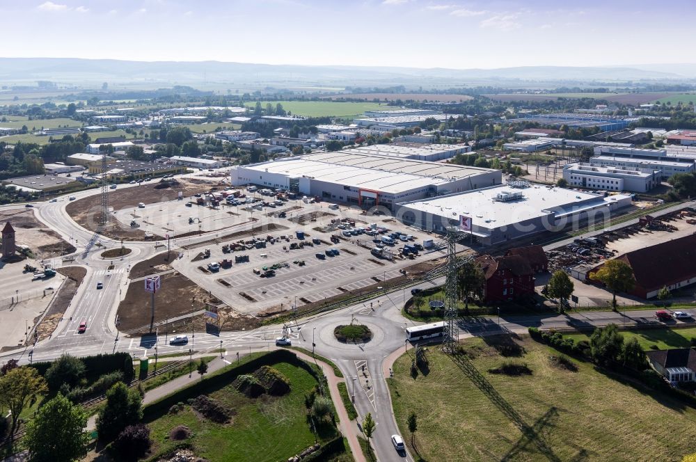 Einbeck from above - Commercial and industrial area with roundabout in Einbeck in Lower Saxony