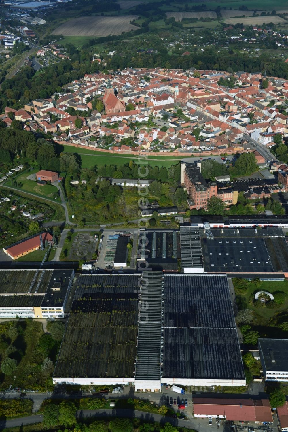 Wittstock/Dosse from above - Business and industrial park on the site of the former GDR clothing factory in Wittstock / Dosse in Brandenburg