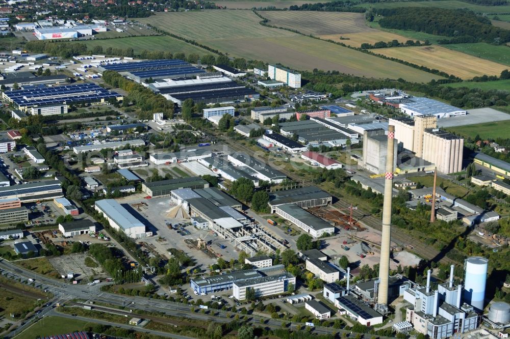 Schwerin from the bird's eye view: Commercial and industrial area with the CHP Pampow in Schwerin in Mecklenburg-Western Pomerania