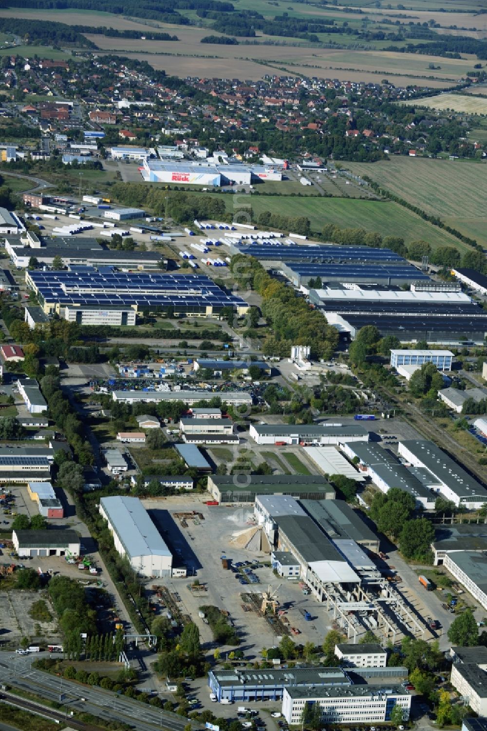 Aerial image Schwerin - Commercial and industrial area with the CHP Pampow in Schwerin in Mecklenburg-Western Pomerania