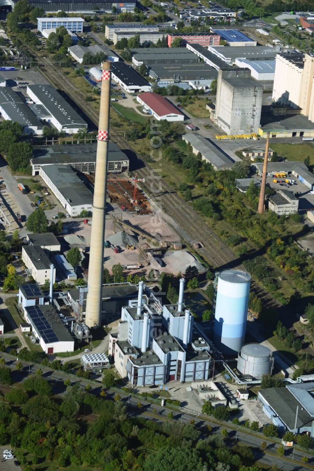 Aerial photograph Schwerin - Commercial and industrial area with the CHP Pampow in Schwerin in Mecklenburg-Western Pomerania