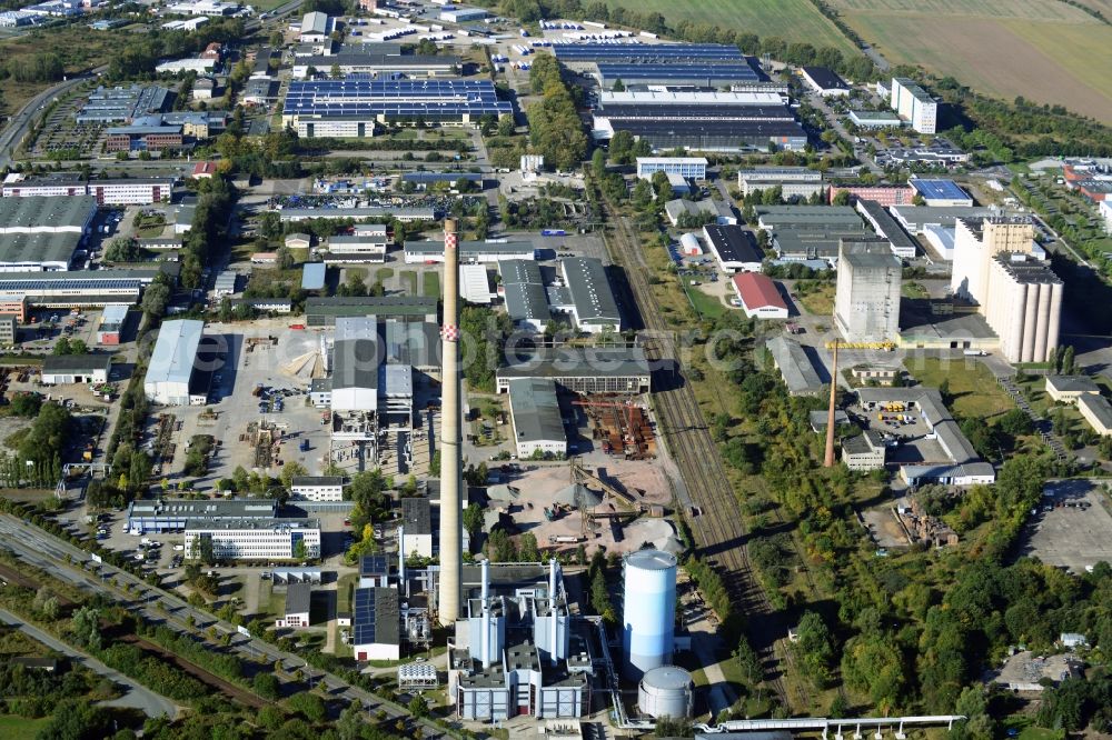 Schwerin from the bird's eye view: Commercial and industrial area with the CHP Pampow in Schwerin in Mecklenburg-Western Pomerania