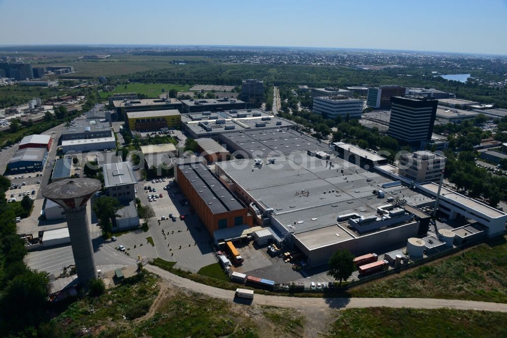 Aerial image Bukarest - Commercial and industrial area Iride Business Park in Bucharest, Romania. The property on the street Dimitrie Pompei Blvd. is a project of IMMOFINANZ AG