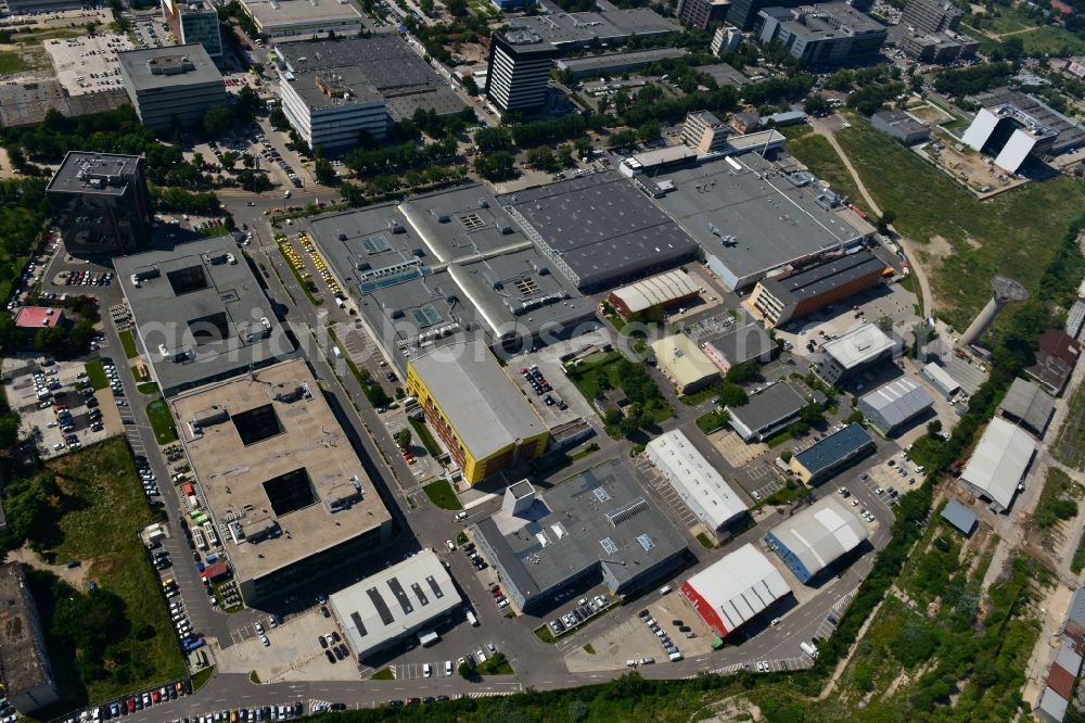 Aerial image Bukarest - Commercial and industrial area Iride Business Park in Bucharest, Romania. The property on the street Dimitrie Pompei Blvd. is a project of IMMOFINANZ AG