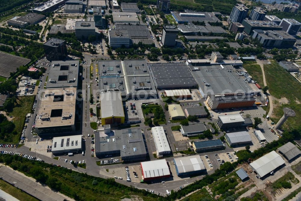 Aerial photograph Bukarest - Commercial and industrial area Iride Business Park in Bucharest, Romania. The property on the street Dimitrie Pompei Blvd. is a project of IMMOFINANZ AG