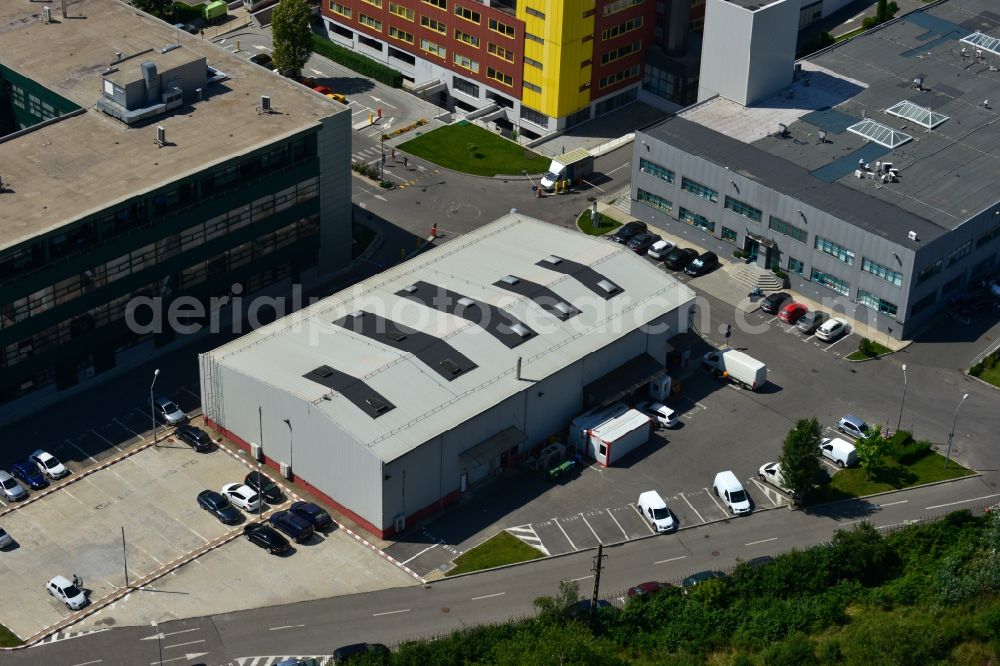 Aerial image Bukarest - Commercial and industrial area Iride Business Park in Bucharest, Romania. The property on the street Dimitrie Pompei Blvd. is a project of IMMOFINANZ AG