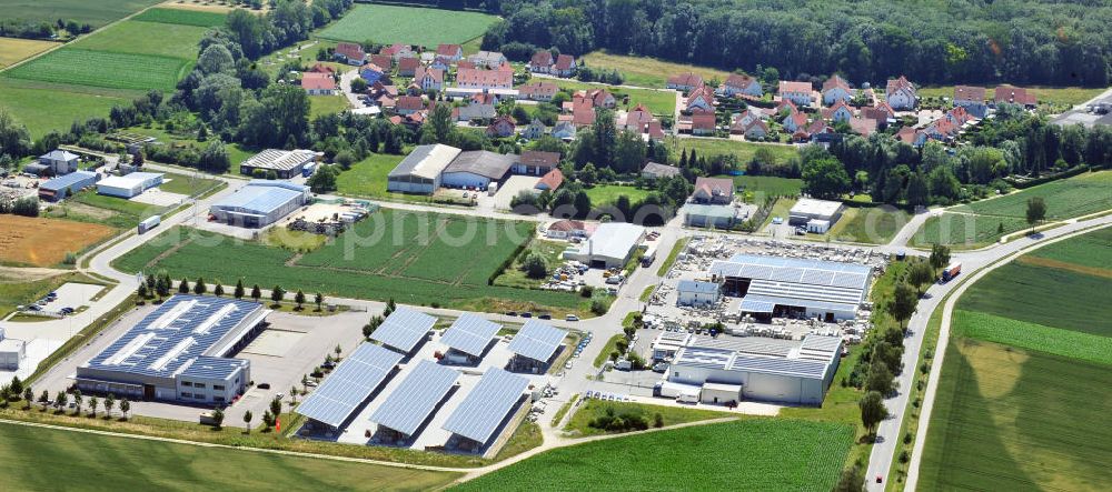 Leipheim from above - Gewerbeimmobilie an der Max-Eyth-Straße im Gewerbe- und Industriegebiet Spinnmähder in Leipheim / Bayern. Ein Projekt der Unternehmensgruppe Markus Gerold. Commercial property at the street Max-Eyth-Strasse in the business park / industrial estate Spinnmaehder in Leipheim / Bavaria.