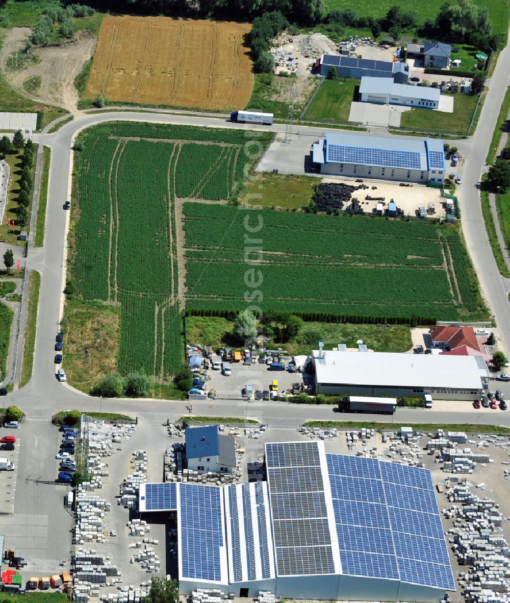 Aerial image Leipheim - Gewerbeimmobilie an der Max-Eyth-Straße im Gewerbe- und Industriegebiet Spinnmähder in Leipheim / Bayern. Ein Projekt der Unternehmensgruppe Markus Gerold. Commercial property at the street Max-Eyth-Strasse in the business park / industrial estate Spinnmaehder in Leipheim / Bavaria.