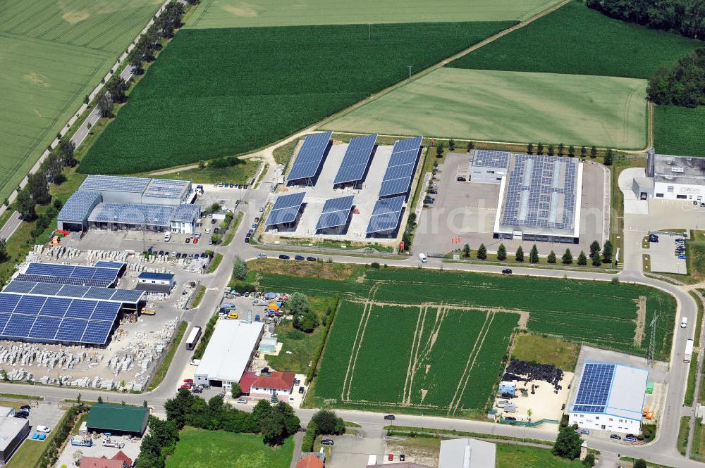 Leipheim from above - Gewerbeimmobilie an der Max-Eyth-Straße im Gewerbe- und Industriegebiet Spinnmähder in Leipheim / Bayern. Ein Projekt der Unternehmensgruppe Markus Gerold. Commercial property at the street Max-Eyth-Strasse in the business park / industrial estate Spinnmaehder in Leipheim / Bavaria.