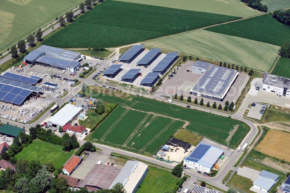 Aerial image Leipheim - Gewerbeimmobilie an der Max-Eyth-Straße im Gewerbe- und Industriegebiet Spinnmähder in Leipheim / Bayern. Ein Projekt der Unternehmensgruppe Markus Gerold. Commercial property at the street Max-Eyth-Strasse in the business park / industrial estate Spinnmaehder in Leipheim / Bavaria.