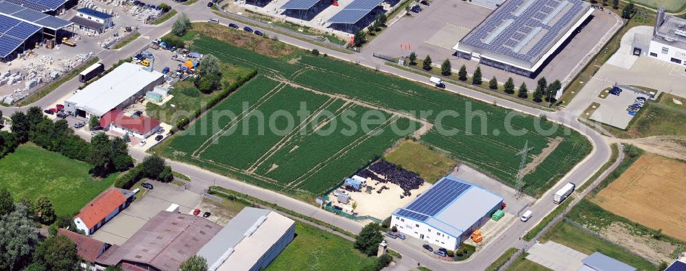 Leipheim from above - Gewerbeimmobilie an der Max-Eyth-Straße im Gewerbe- und Industriegebiet Spinnmähder in Leipheim / Bayern. Ein Projekt der Unternehmensgruppe Markus Gerold. Commercial property at the street Max-Eyth-Strasse in the business park / industrial estate Spinnmaehder in Leipheim / Bavaria.