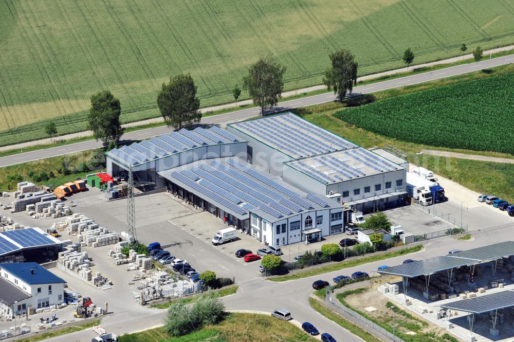 Leipheim from above - Gewerbeimmobilien im Gewerbe- und Industriegebiet Spinnmähder in Leipheim / Bayern. Commercial propertys in the business park / industrial estate Spinnmaehder in Leipheim / Bavaria.