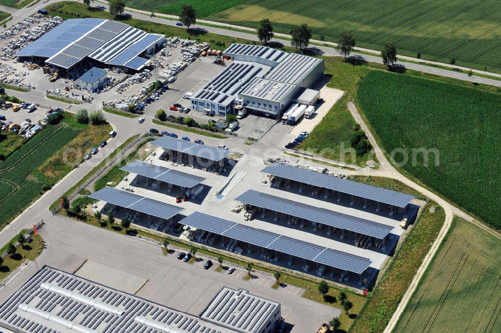 Aerial image Leipheim - Gewerbeimmobilien im Gewerbe- und Industriegebiet Spinnmähder in Leipheim / Bayern. Commercial propertys in the business park / industrial estate Spinnmaehder in Leipheim / Bavaria.