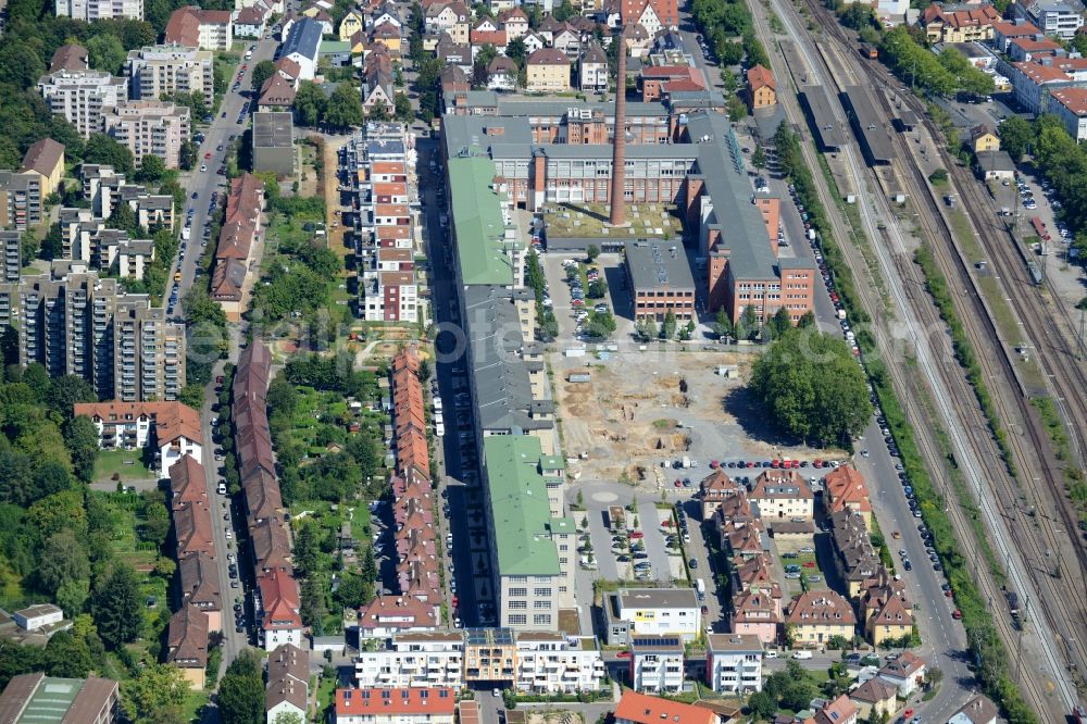 Kornwestheim from above - Company and residential area Salaman der-Areal in Kornwestheim in the state of Baden-Wuerttemberg. The former factory consists of shopping and living quarters