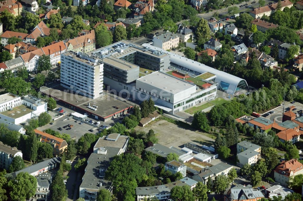 Berlin from above - Gewerbebrache der ehemaligen KFZ - Pruefstelle Zehlendorf an der Charlottenstrasse in the residential area of a multi-family house settlement in Berlin in Germany. The company CDS housing Berlin GmbH is planning to build a modern residential complex