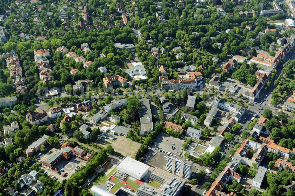 Berlin from above - Gewerbebrache der ehemaligen KFZ - Pruefstelle Zehlendorf an der Charlottenstrasse in the residential area of a multi-family house settlement in Berlin in Germany. The company CDS housing Berlin GmbH is planning to build a modern residential complex