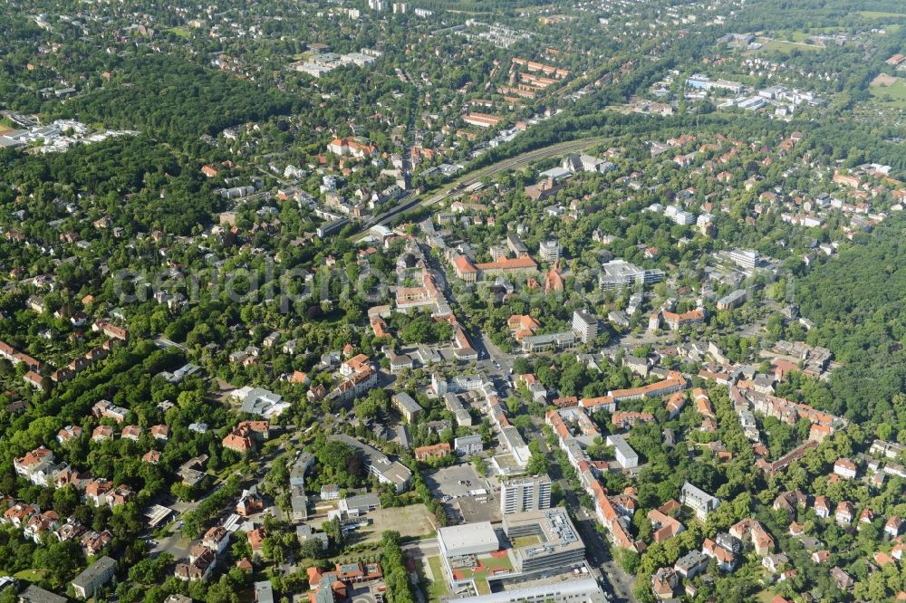 Aerial image Berlin - Gewerbebrache der ehemaligen KFZ - Pruefstelle Zehlendorf an der Charlottenstrasse in the residential area of a multi-family house settlement in Berlin in Germany. The company CDS housing Berlin GmbH is planning to build a modern residential complex