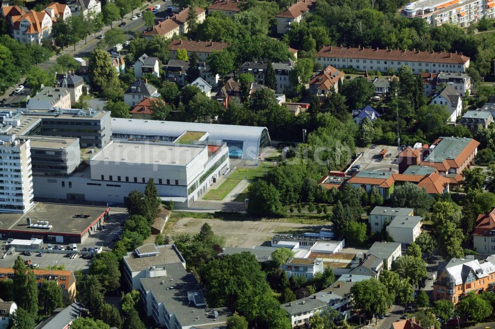 Berlin from above - Gewerbebrache der ehemaligen KFZ - Pruefstelle Zehlendorf an der Charlottenstrasse in the residential area of a multi-family house settlement in Berlin in Germany. The company CDS housing Berlin GmbH is planning to build a modern residential complex