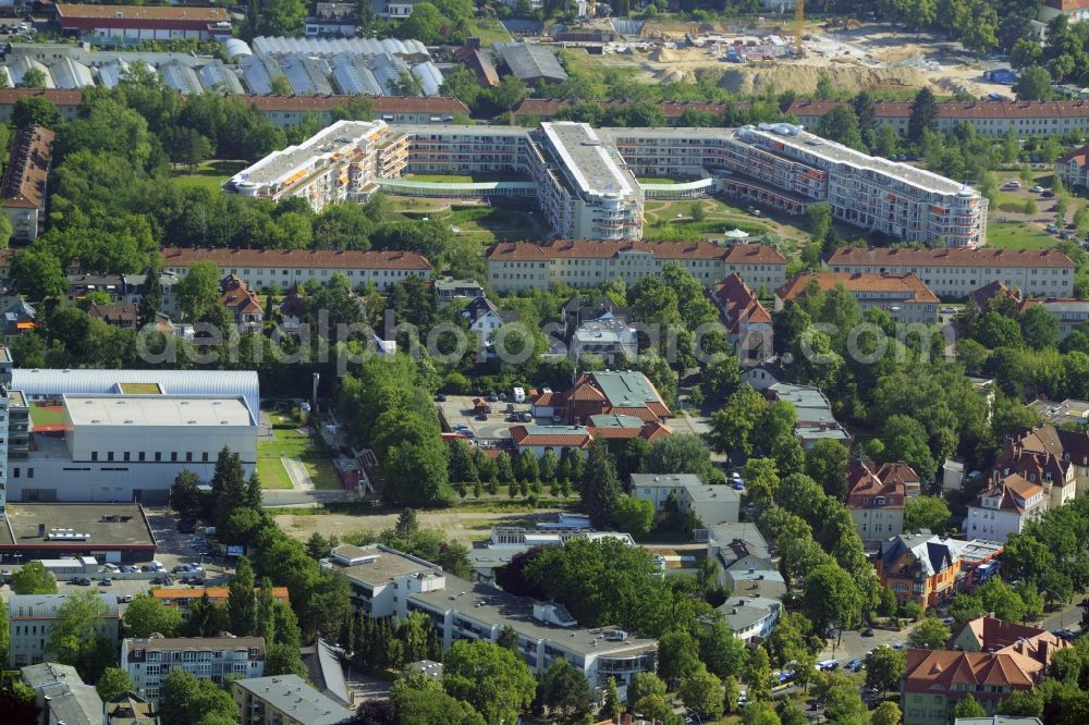 Aerial image Berlin - Gewerbebrache der ehemaligen KFZ - Pruefstelle Zehlendorf an der Charlottenstrasse in the residential area of a multi-family house settlement in Berlin in Germany. The company CDS housing Berlin GmbH is planning to build a modern residential complex