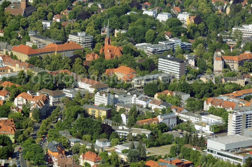 Aerial image Berlin - Gewerbebrache der ehemaligen KFZ - Pruefstelle Zehlendorf an der Charlottenstrasse in the residential area of a multi-family house settlement in Berlin in Germany. The company CDS housing Berlin GmbH is planning to build a modern residential complex