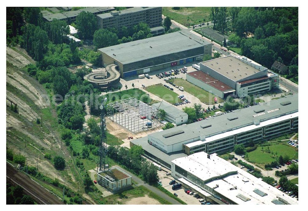 Berlin-Adlershof from the bird's eye view: Blick auf das Gewerbegebiet Adlershof in Berlin-Adlershof zwischen Ernst-Ruska-Ufer / Teltokanal und Adlergestell. Gelände der Studio Berlin GmbH (Tochtergesellschaft der Studio Hamburg)