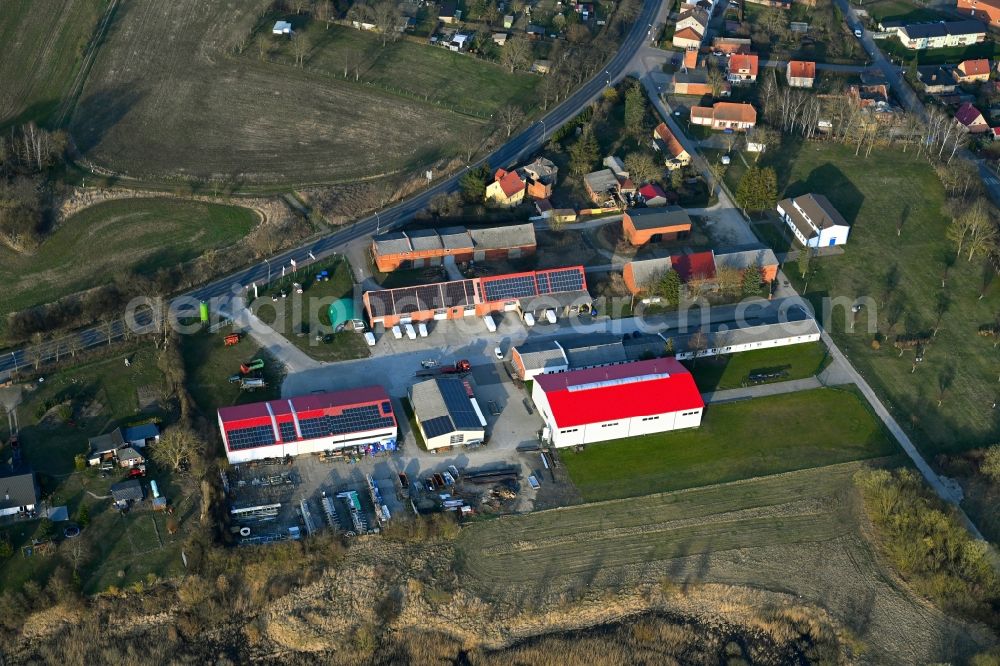 Aerial image Woldegk - Industrial estate and company settlement of AGRAR-Handelspartner Woldegk GmbH in Woldegk in the state Mecklenburg - Western Pomerania, Germany