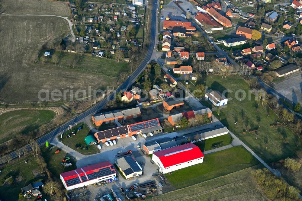 Woldegk from the bird's eye view: Industrial estate and company settlement der Agrar-Handelspartner Woldegk GmbH in Woldegk in the state Mecklenburg - Western Pomerania, Germany