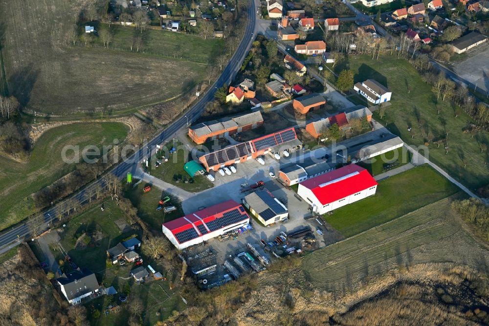 Aerial image Woldegk - Industrial estate and company settlement der Agrar-Handelspartner Woldegk GmbH in Woldegk in the state Mecklenburg - Western Pomerania, Germany