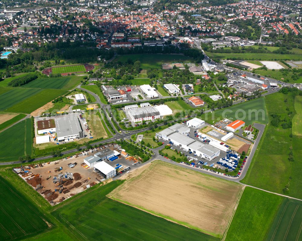 Alsfeld from the bird's eye view: Industrial estate and company settlement in Alsfeld in the state Hesse, Germany