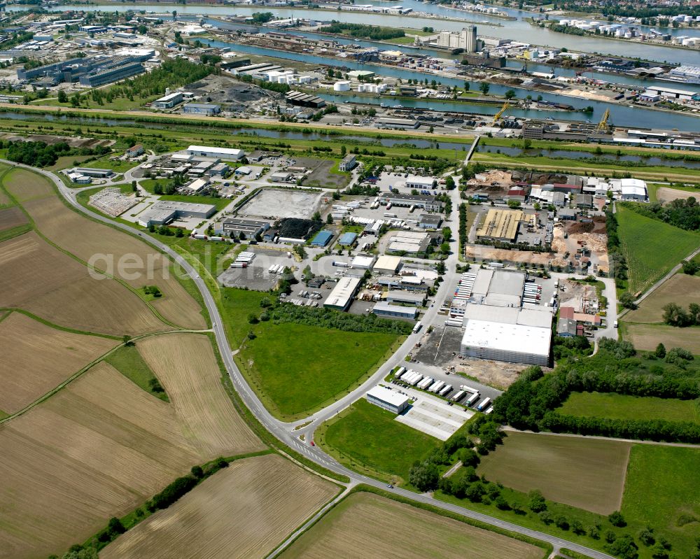 Auenheim from above - Industrial estate and company settlement in Auenheim in the state Baden-Wuerttemberg, Germany